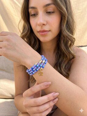 Designs by Forte Three-Loop Memory Wire Star Charm Bracelet - Blue & Purple